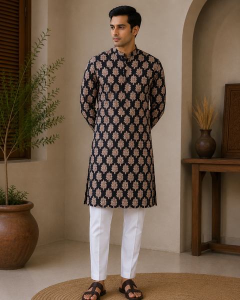 Pure cotton based Men’s Printed kurti (sizes mentioned in inches ,not according to the label on Kurti)size 44 kurti- Length 40 inches and size 46-length 42 inches ) Kurti only. Pants not included.