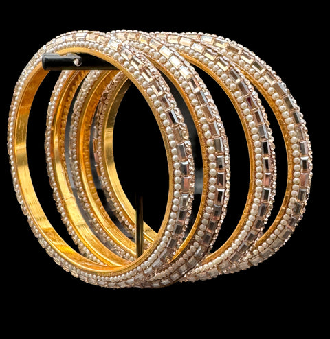 Beautiful fine jerkan stone designer Brass bangles set (4 bangles in 1 set)(customised with plain Velvet or Metal Bangles )