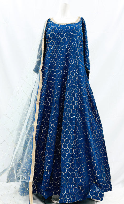 Georgette Based Mukaish Work Gown with netting based Sequinned work Dupatta