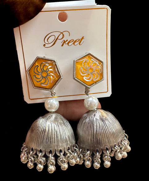Beautiful oxidised Jhumka with colourful meenakari work