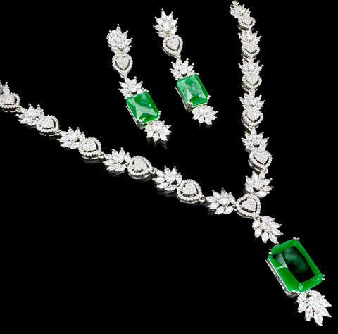 Emerald Green crystal American Diamond beautiful necklace set with crystal American diamonds