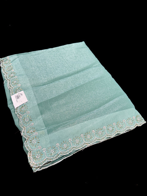 (Video clip attached) Beautiful Jimmy Choo fabric handwork border plain Sarees