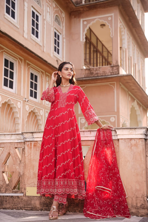 Pure & Soft Rayon Based Designer Embroidered Work flared Kurti With Plazo Pants & Dupatta(Video Clip attached)