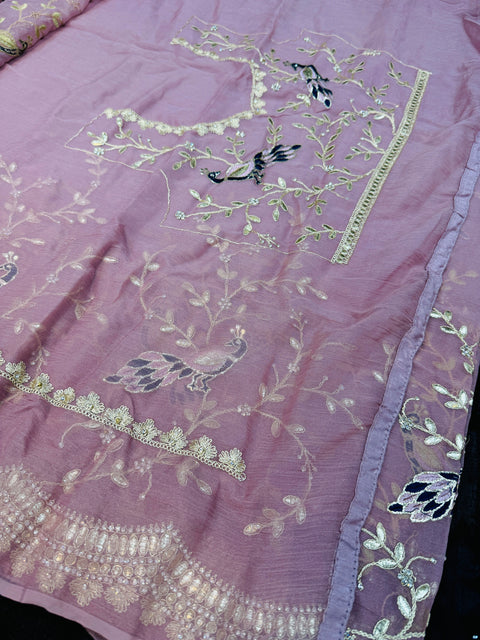 Crepe Pink color Pure And Very Soft Organza Georgette Based Embroidery Work Jaal All Over With Stone Work & Gotta Patti Beautiful Saree