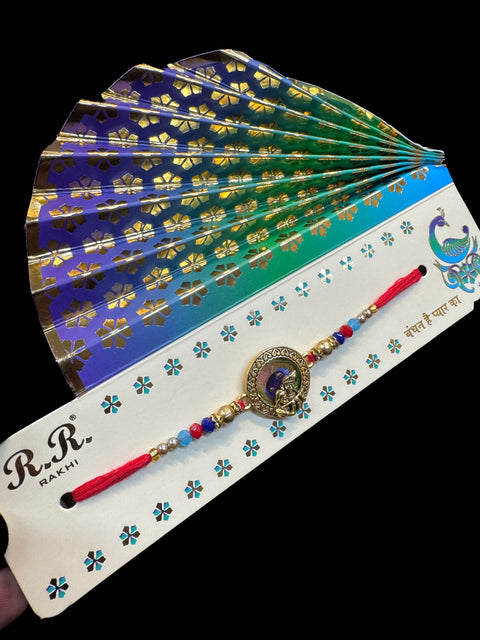 Peacock feather design Beautiful Stone Work Rakhi in nice pack gift card