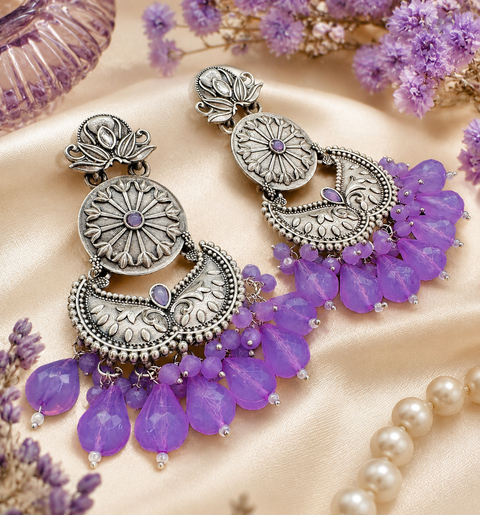 Beautiful oxidised earrings with colourful pearls ( slight variations in color and design is possible)