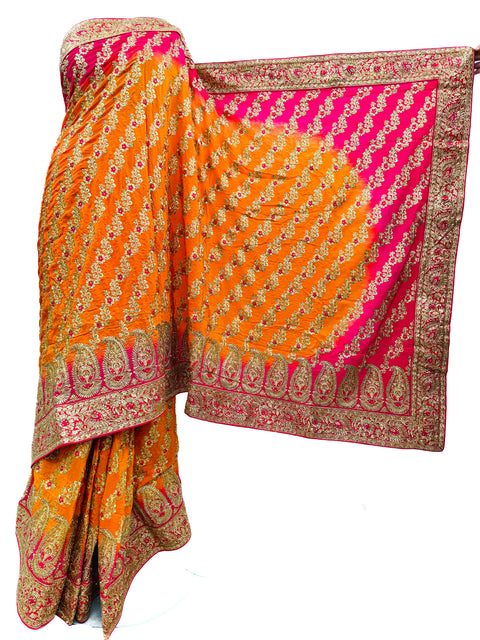 Soft Silk based zari work with heavy stone work border and embroidery work jaal all over & stone work beautiful Saree