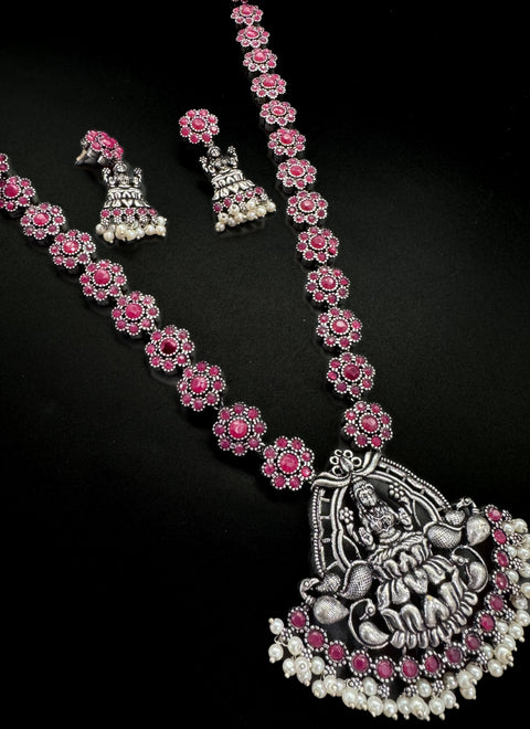 Lakshmi ji statue design Beautiful work oxidised necklace with earrings