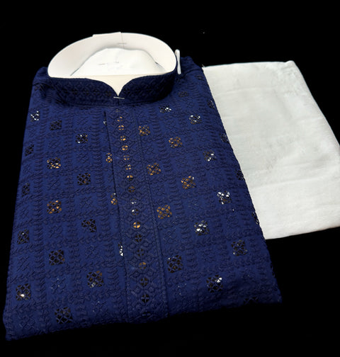 Pure Rayon Based Beautiful Embroidery Work At Front And Back With Sequins Work Designer Kurta & cream Pajama