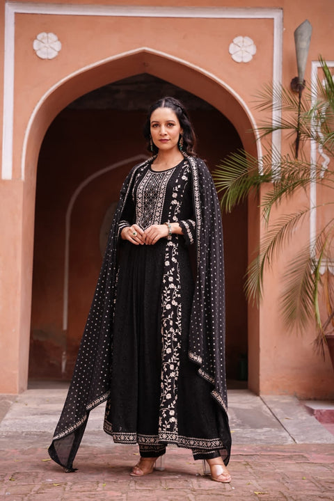 Pure & Soft Rayon Based Designer Embroidered & Mirror Work chikankari Kurti With Plazo Pants & Dupatta(Video Clip attached)