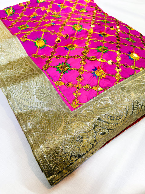Silk Based heavy Embroidery Work with sequined design work Rumala Sahib Double Set With Palkan