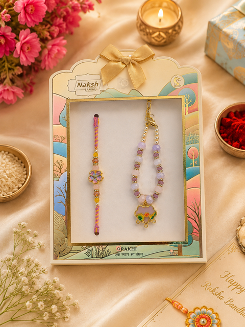 Beautiful Bhai-Bhabhi Rakhi set with colourful beads and elegant detailing — a perfect celebration of the special Raksha Bandhan bond.