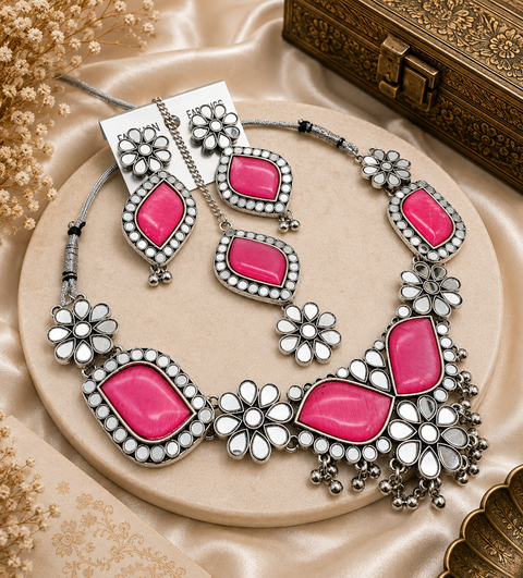Beautiful Oxidised Necklace with Earrings