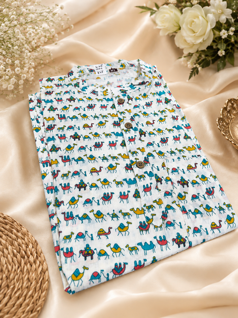 Short length Pure cotton based Men’s Printed kurti (sizes mentioned in inches ,not according to the label on Kurti) size 42 kurti- Length 28 inches and size 44 length 29 inches )