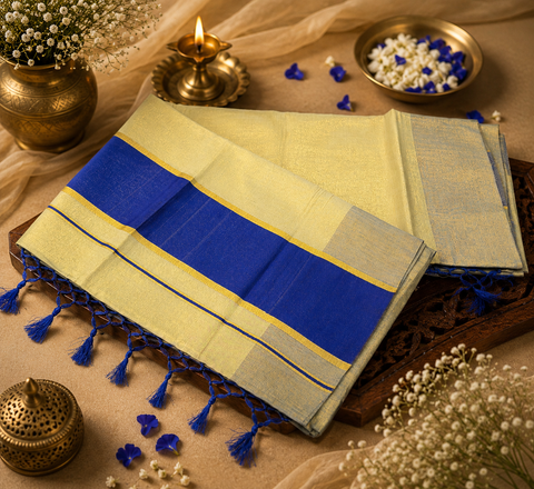 KERALA GOLD TISSUE WITH GOLD ZARI BORDER BEAUTIFUL SAREE (slight variation in color & design is possible)