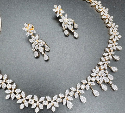 Golden American Diamond beautiful necklace set with crystal American diamonds