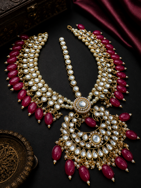 Heavy tikka or matha patti with kundan stones