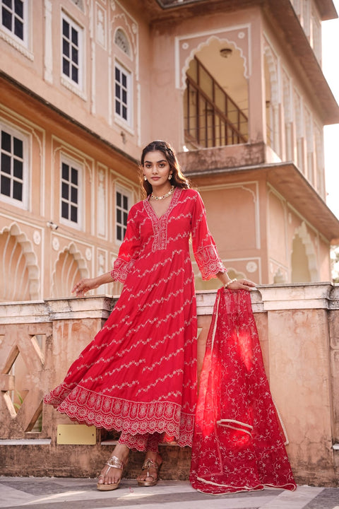 Pure & Soft Rayon Based Designer Embroidered Work flared Kurti With Plazo Pants & Dupatta(Video Clip attached)