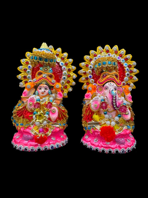 Beautiful Lakshmi Ji & Ganesh Ji Statue (Murti) slight variation in color and design is possible (13-16cm height appx)