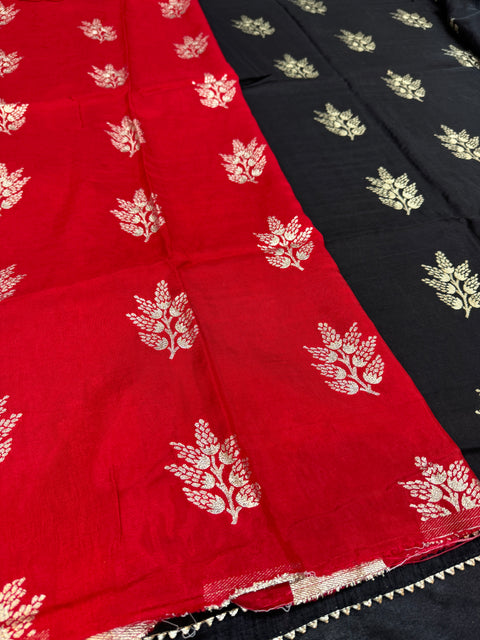 Black color Beautiful brocade art silk Saree & Red contrast blouse
