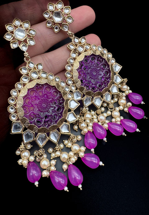 Kundan with beautiful pearls heavy look Earrings with lite weight