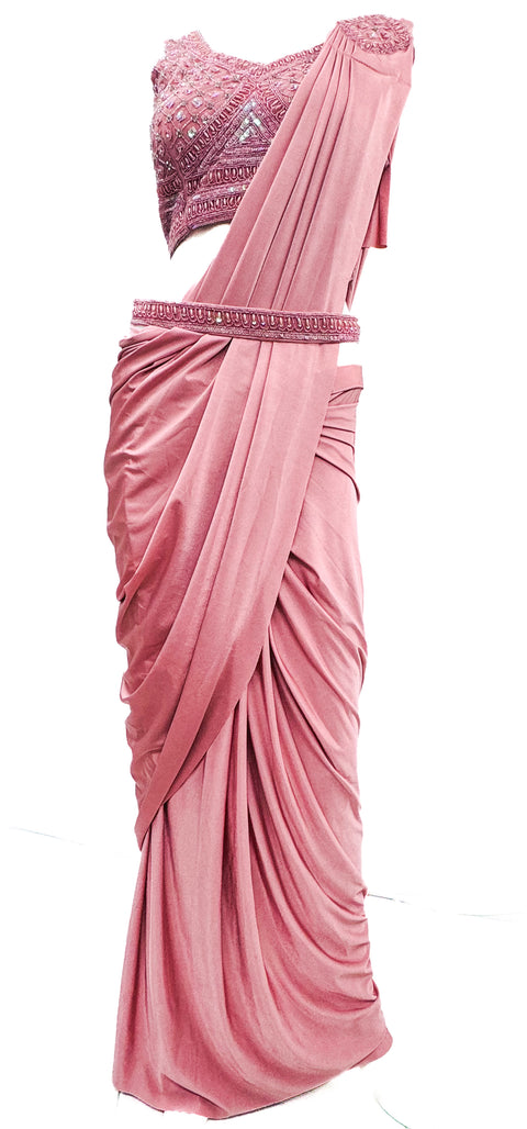 Size 38(Upto 40)Pearls beaded with sequined work heavy hand work designer readymade blouse with Readymade Saree with handwork designer waist belt
