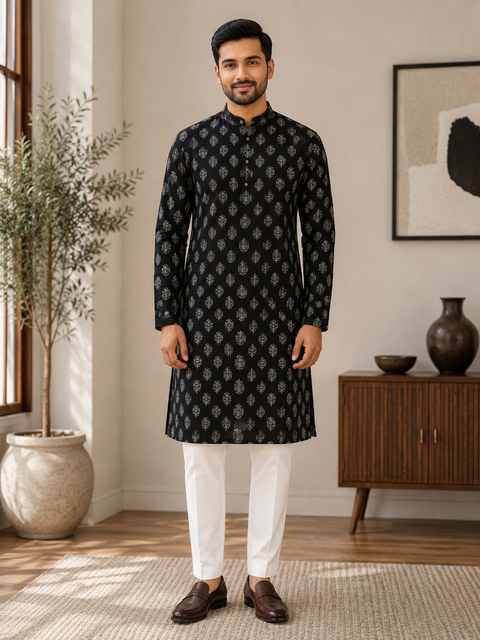 Pure cotton based Men’s Printed kurti (sizes mentioned in inches ,not according to the label on Kurti)size 44 kurti- Length 40 inches and size 46-length 42 inches ) Kurti only. Pants not included.
