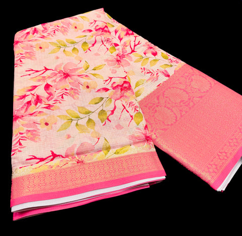 Very Soft silk based printed beautiful Saree with beautiful zari border