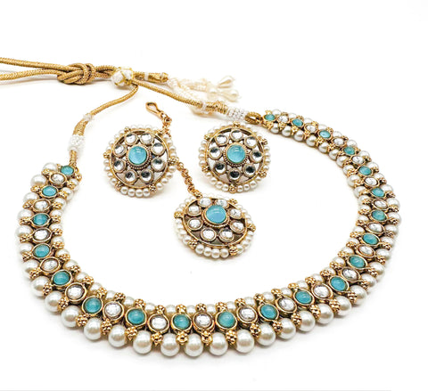 Kundan and Pearls work beautiful necklace set with Jhumka & Tikka