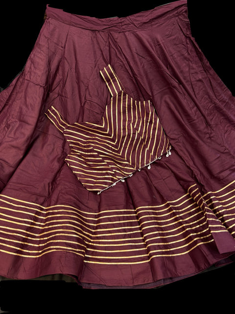 Size 38 and can be altered up to size40 ) Pure Rayon based full bigger flared Chaniya with beautiful blouse (sleeves fabric inside)