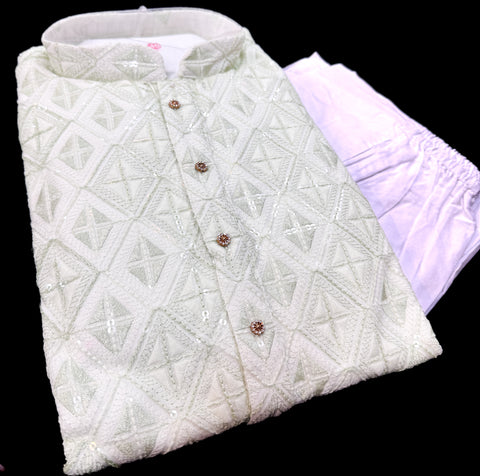 Pure Rayon Based Beautiful heavy Embroidery Work At Front And Back With Sequins Work Designer Kurta & White Pants