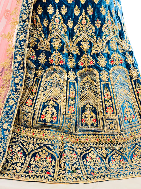 Velvet based embroidery work with stones beautiful party wear lehnga with Ken Ken flared with designer blouse and dupatta