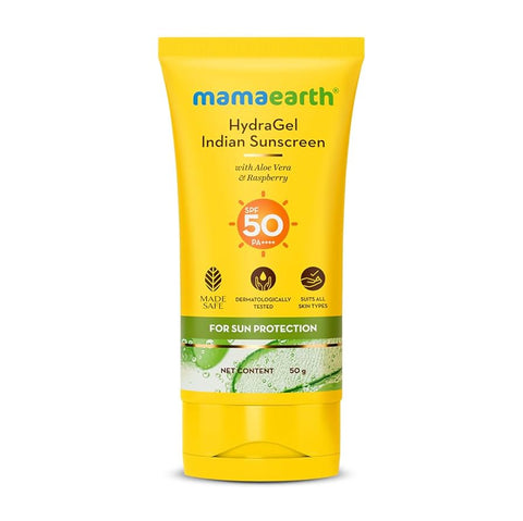 Mamaearth HydraGel Indian Sunscreen with Aloe Vera & Raspberry for Sun Protection – 50 g