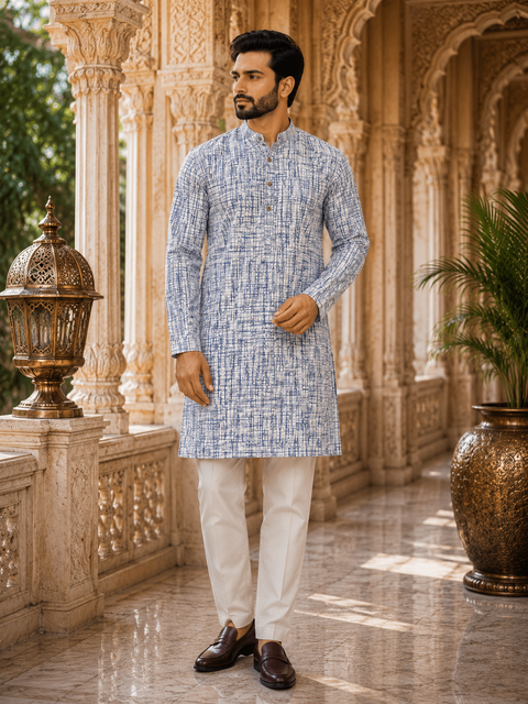 Pure Cotton Based Men’s Printed Kurti (Sizes Mentioned In Inches ,Not According To The Label On Kurti) Size 44 Kurti- Length 40 Inches And Size 46-Length 42 Inches ) Kurti only. Pants not included.
