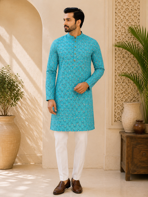 Pure cotton based Men’s Printed kurti (sizes mentioned in inches ,not according to the label on Kurti)size 44 kurti- Length 40 inches and size 46-length 42 inches ) Kurti only. Pants not included.