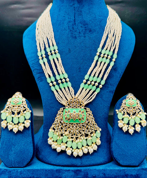 Pearls work with kundan stone & Meenakari work beautiful Rani haar /long necklace set with beautiful Earrings