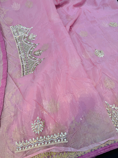 Pure and very soft organza Georgette  based embroidery work jaal all over with stone work & gotta patti beautiful Saree