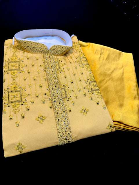 Malmal Rayon based very soft beautiful embroidery work at front and back & on sleeves with sequins work designer Kurta & Pajama