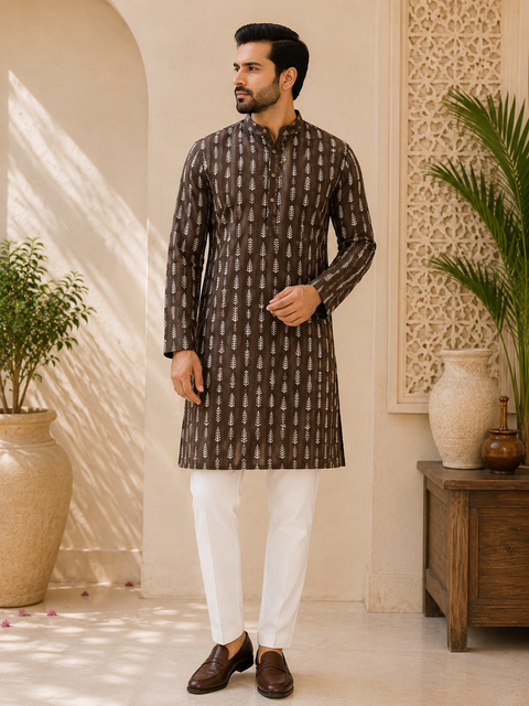 Pure cotton based Men’s Printed kurti (sizes mentioned in inches ,not according to the label on Kurti)size 44 kurti- Length 40 inches and size 46-length 42 inches ) Kurti only. Pants not included.