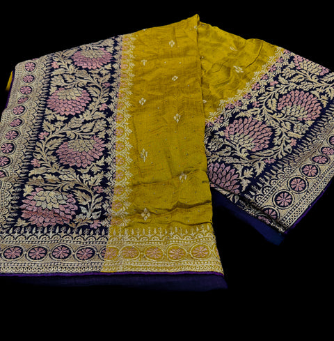 Pure and very soft georgette silk based embroidery work on border with stones work all over on sarees embroidery Pallu and contrast Embroidered blouse