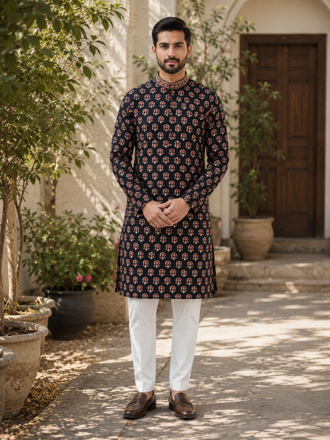 Pure cotton based Men’s Printed kurti (sizes mentioned in inches ,not according to the label on Kurti)size 44 kurti- Length 40 inches and size 46-length 42 inches ) Kurti only. Pants not included.
