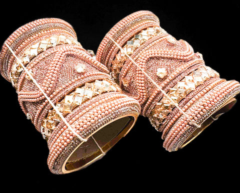Beautiful Rosegold stones with pearls beaded and Crystal stone Designer Bridal Churra (Video clip attached )