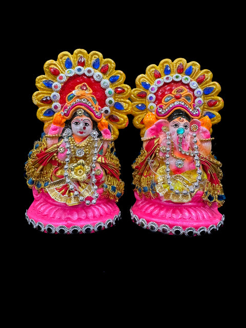 Beautiful Lakshmi Ji & Ganesh Ji Statue (Murti) slight variation in color and design is possible (13-16cm height appx)