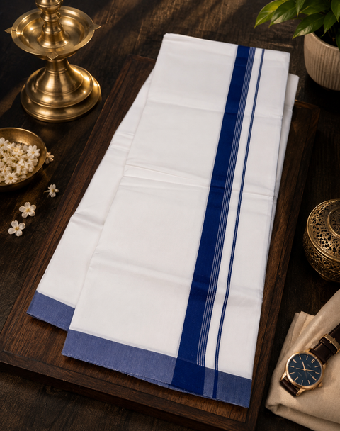 Woven Cotton Kerala Mundu / Dhoti in White ( 3.75 mtrs )Kurta not included,slight variation is possible