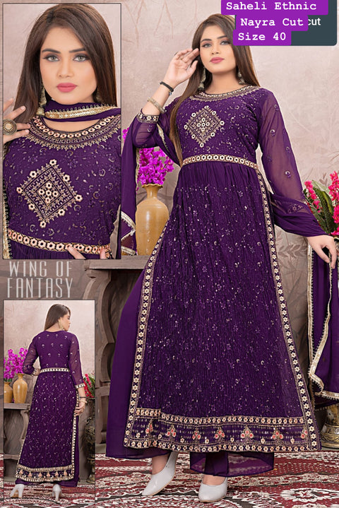 Georgette based embroidery work designer Nayra Cut kameez with plazo and georgette  based embroidery work dupatta