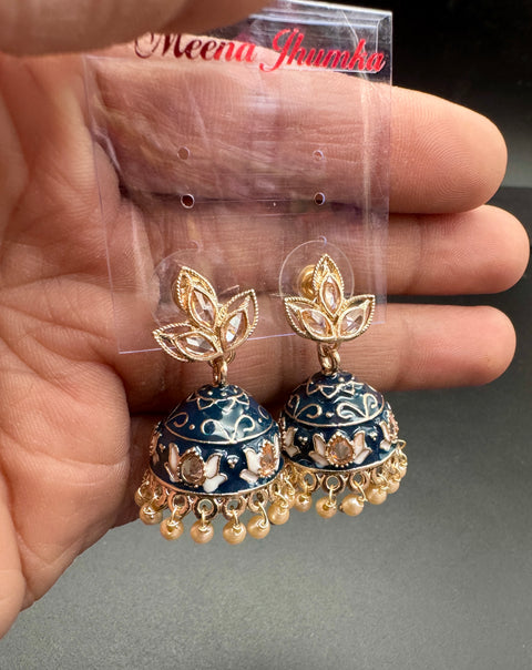 Polki Stone With Pearls Work Beautiful Meenakari Jhumka