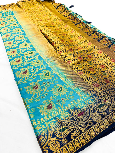 Brocade silk beautiful design Saree with contrast Pallu & Blouse