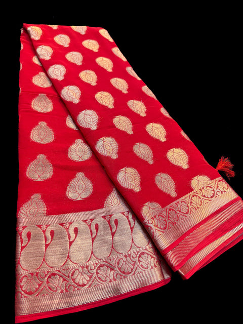 Pure chiffon based Beautiful zari work Banarasi look Saree