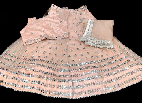 Dusty Rosegold colour beautiful original mirror work lehnga & blouse with moti lace beautiful dupatta