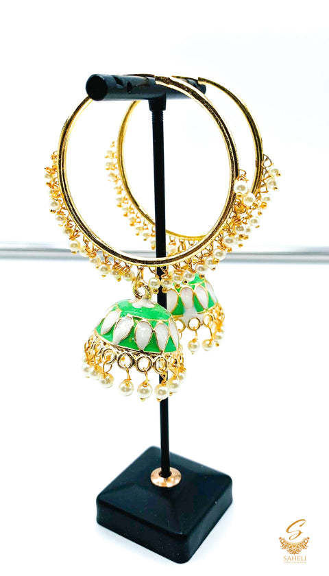 Beautiful meenakari work with pearls jhumka Balian